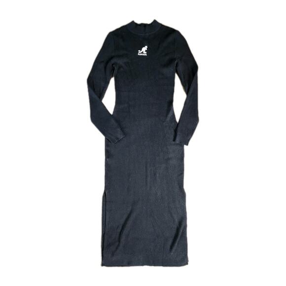 Kangol x HM Y2K Ribbed Knit Bodycon Black Long Sleeve Midi Dress Women’s Size S - Picture 4 of 13